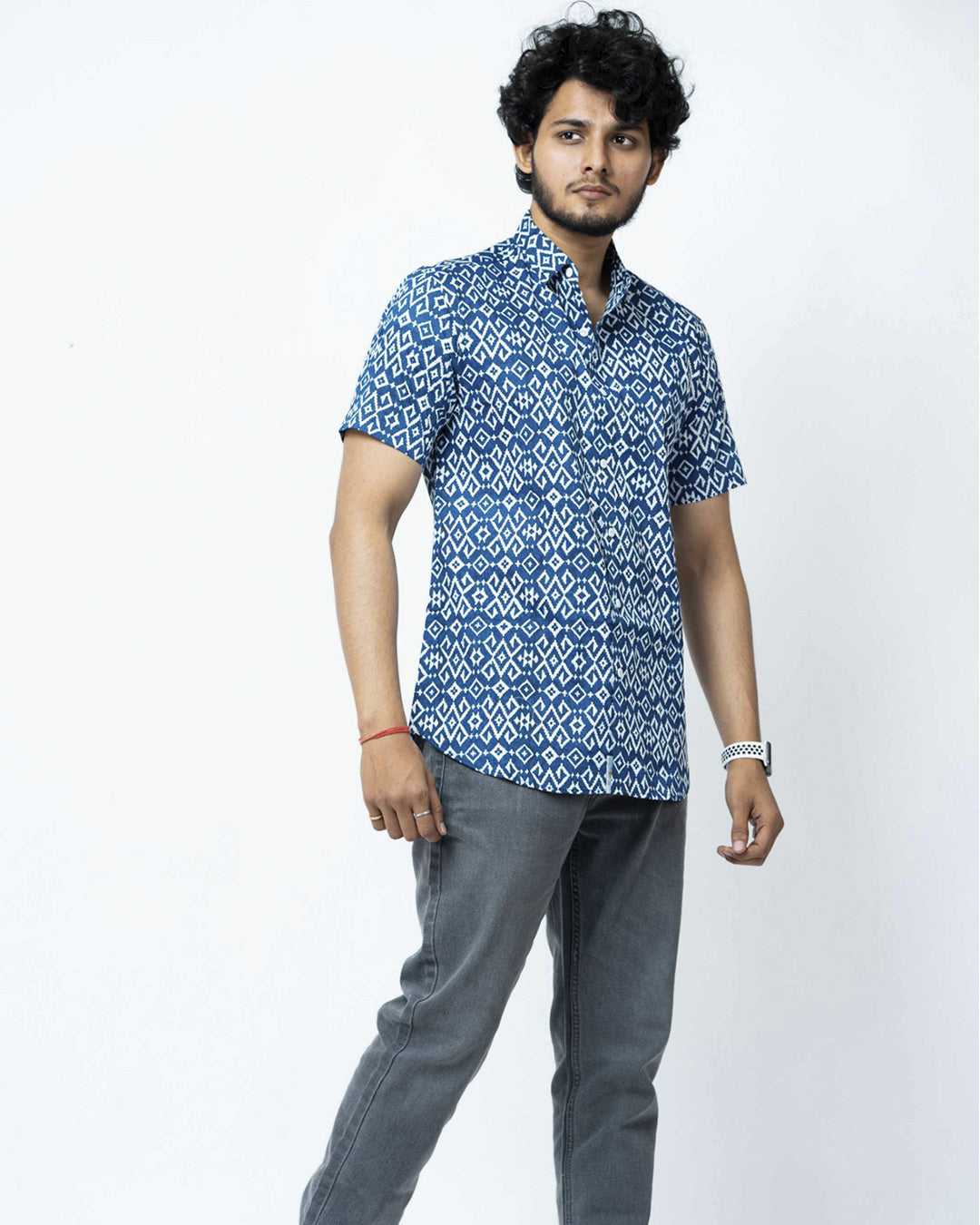 Blue Ikat Print Regular Print Cotton Shirt