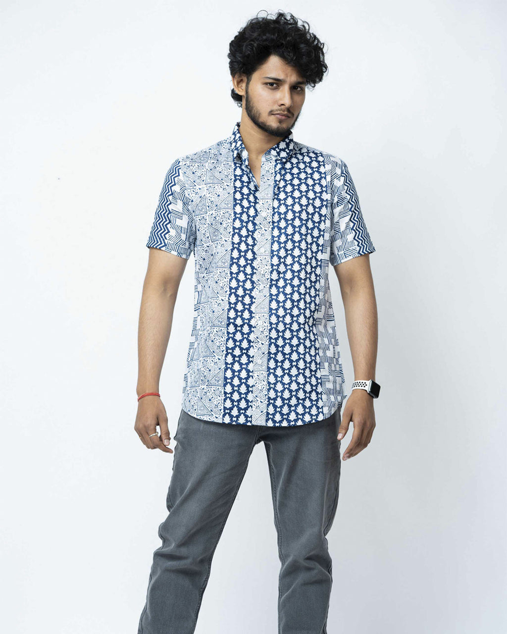 Blue Motif Block Print Casual Shirt
