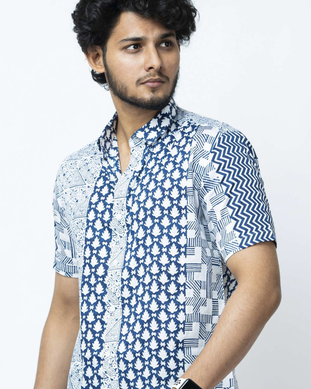 Blue Motif Block Print Casual Shirt