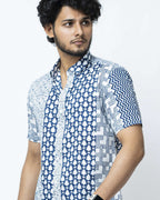 Blue Motif Block Print Casual Shirt