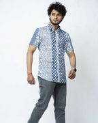 Blue Motif Block Print Casual Shirt