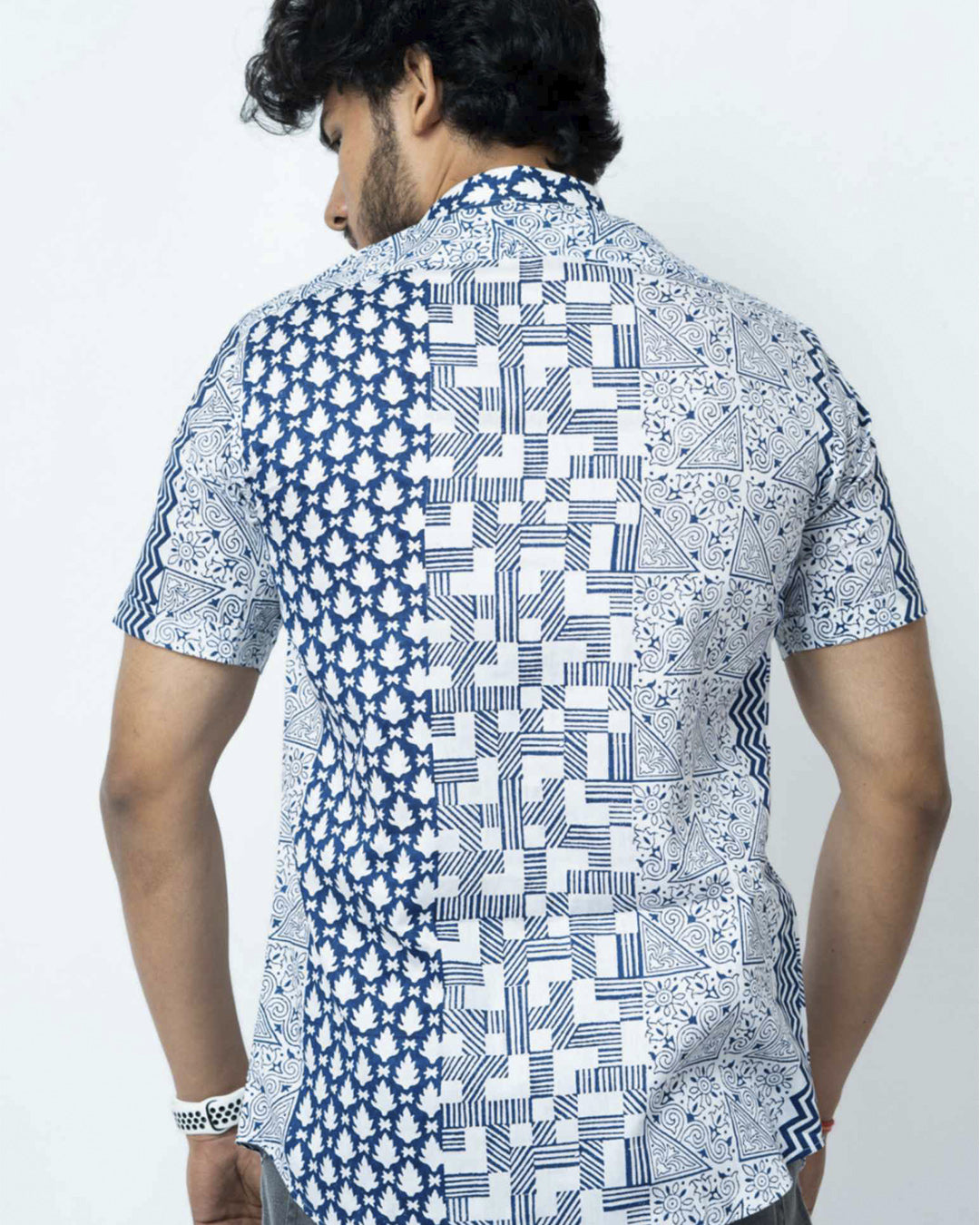Blue Motif Block Print Casual Shirt
