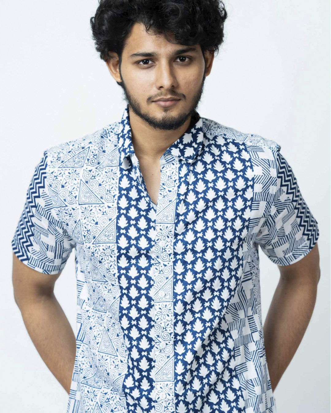 Blue Motif Block Print Casual Shirt