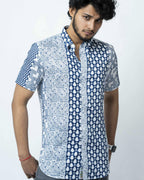 Blue Motif Block Print Casual Shirt