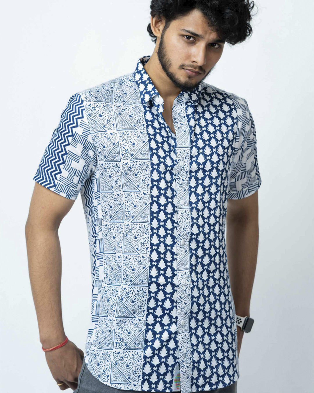 Blue Motif Block Print Casual Shirt