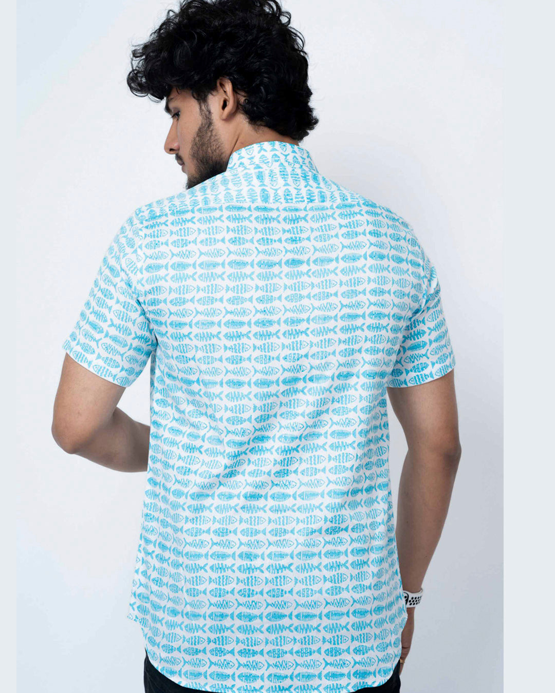 Fish Block Print Smart Cotton Shirt