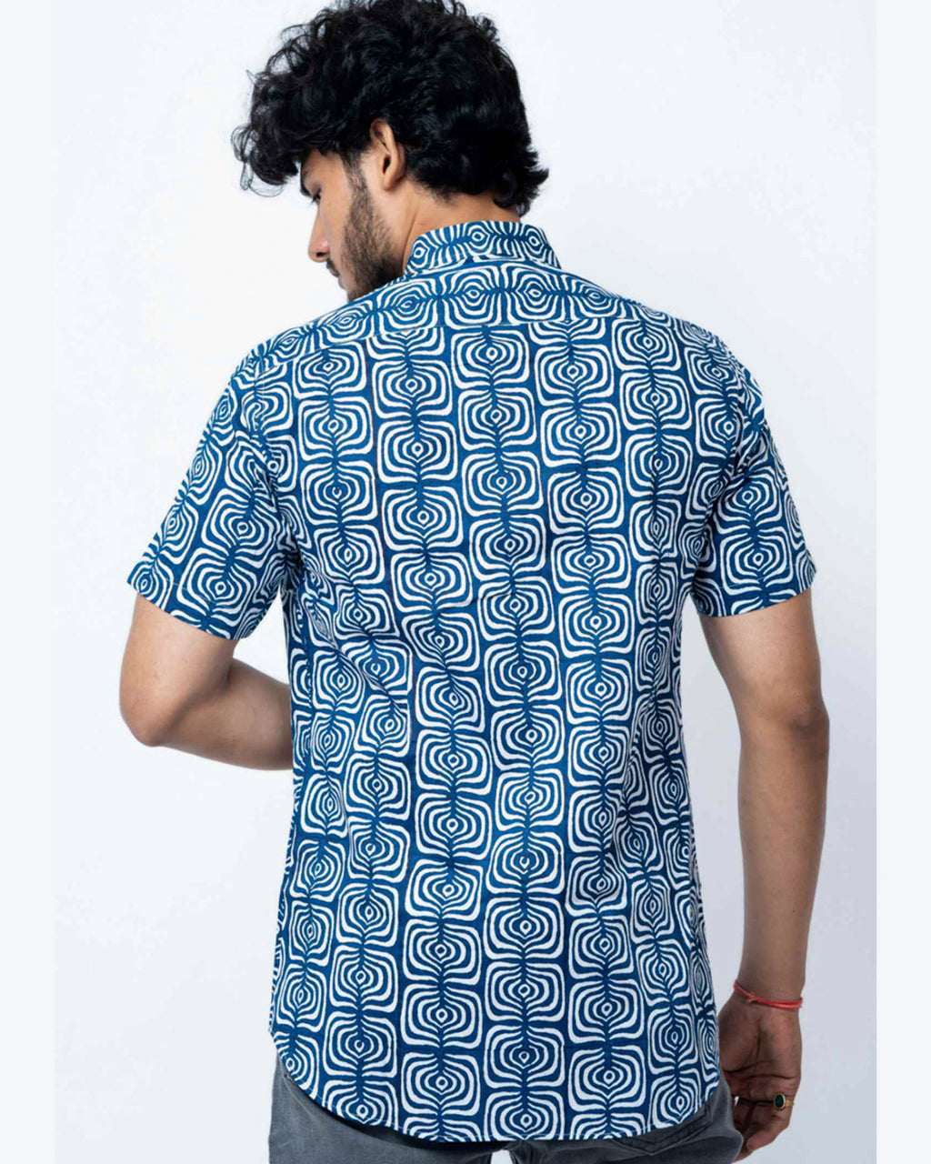 Indigo Print Smart  Casual Cotton  Shirt