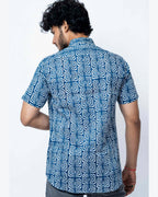 Indigo Print Smart  Casual Cotton  Shirt