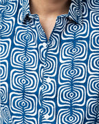 Indigo Print Smart  Casual Cotton  Shirt