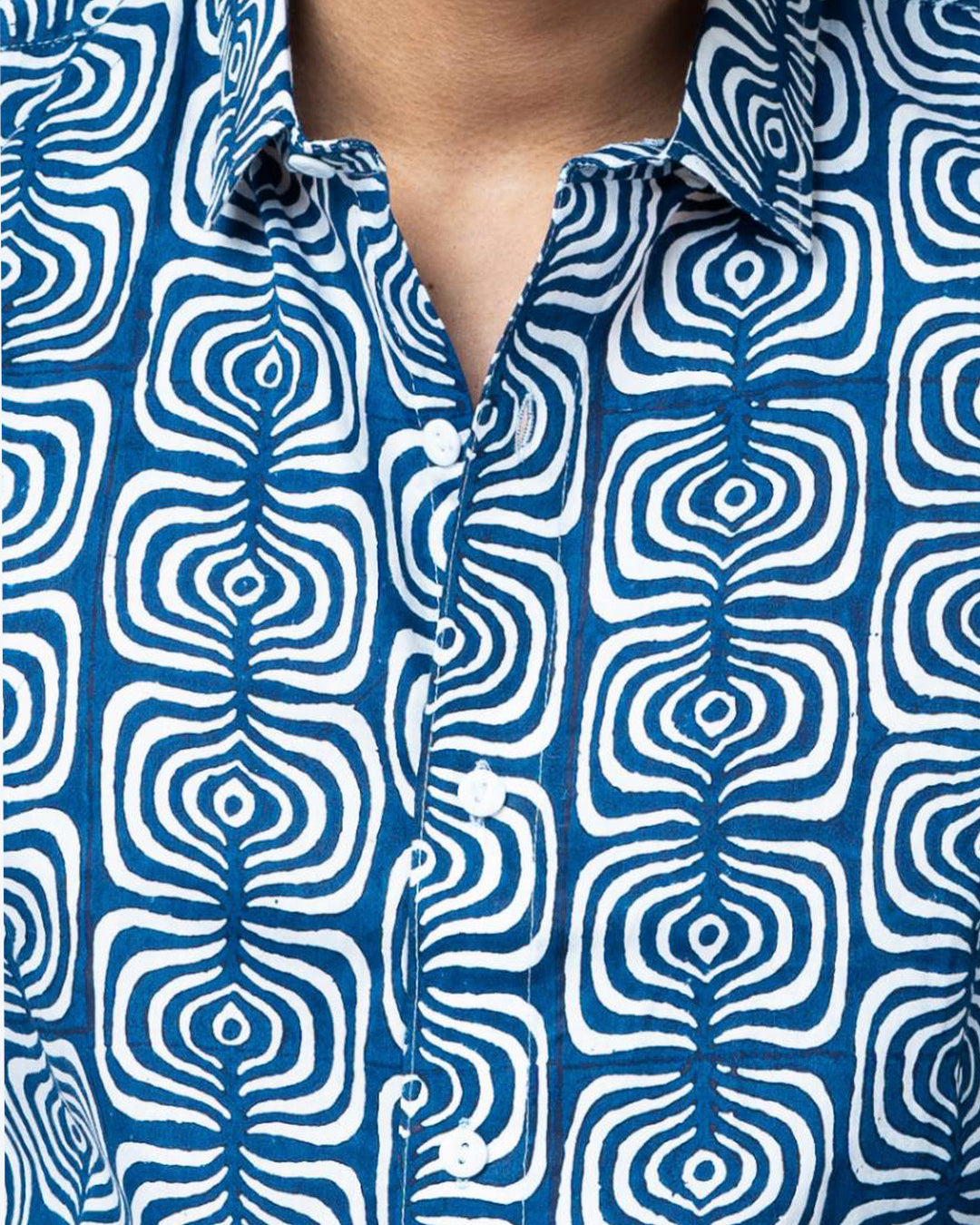 Indigo Print Smart  Casual Cotton  Shirt
