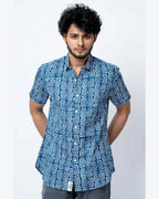 Indigo Print Smart  Casual Cotton  Shirt