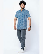 Indigo Print Smart  Casual Cotton  Shirt