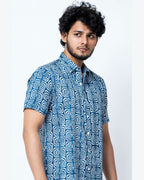 Indigo Print Smart  Casual Cotton  Shirt