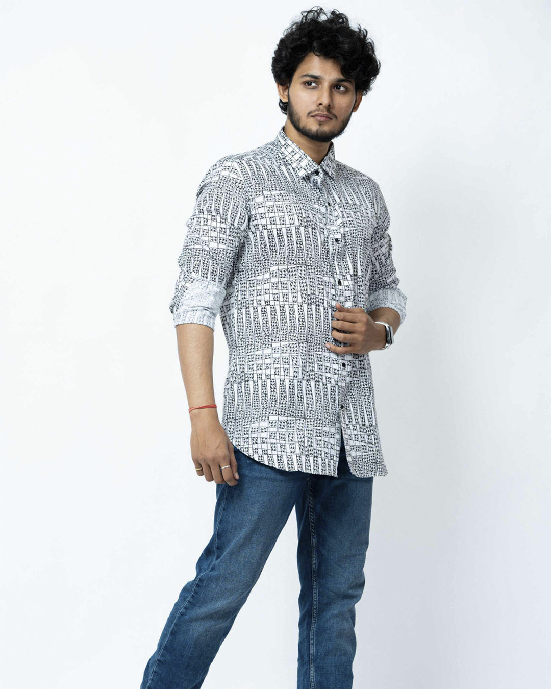 Black & White Checks Full Sleeve Mens Shirt
