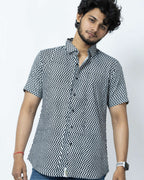 Black And White Zig Zag  Print Summer Regular Fit Shirt.