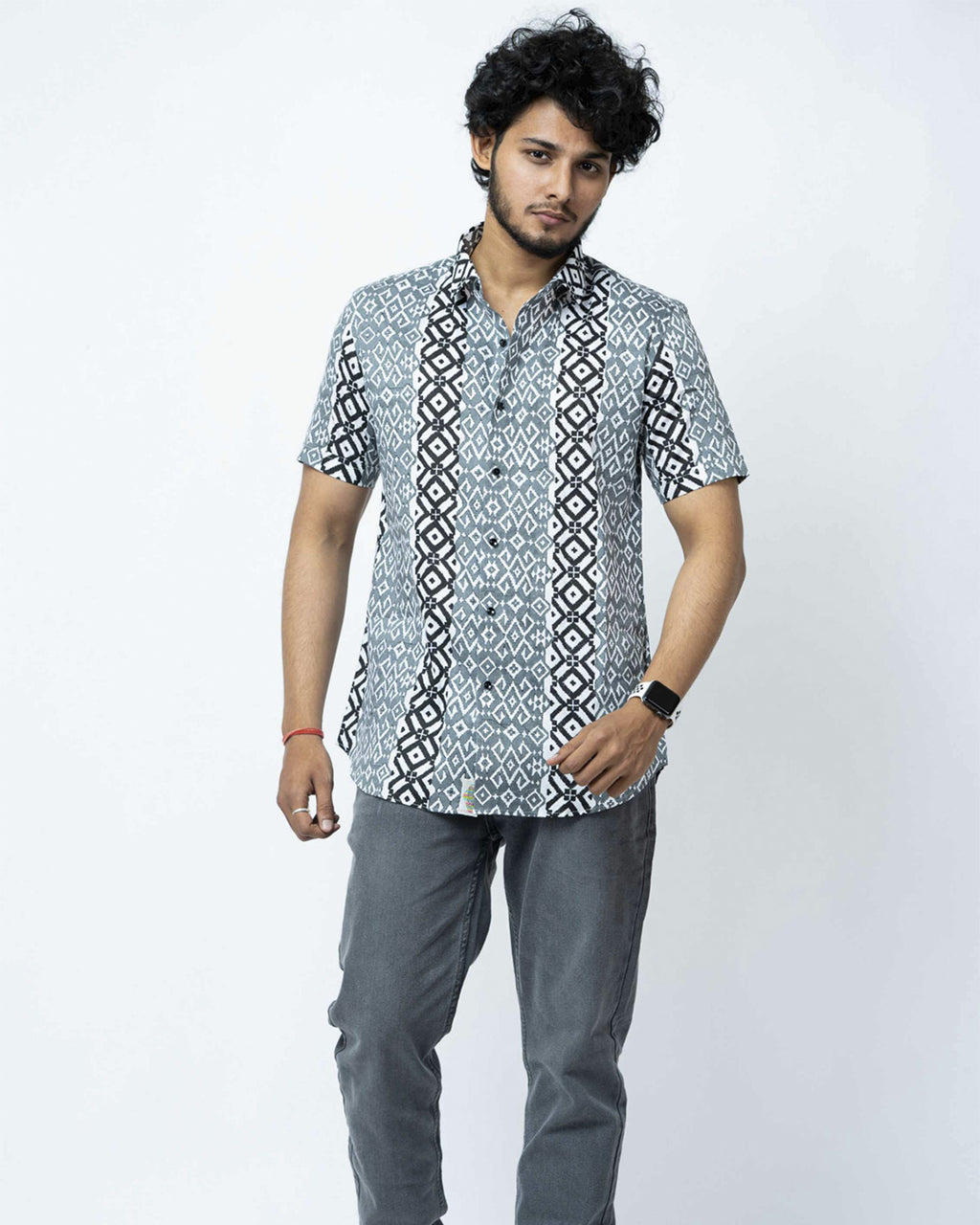Black & Grey Block  Print Regular Fit Shirt