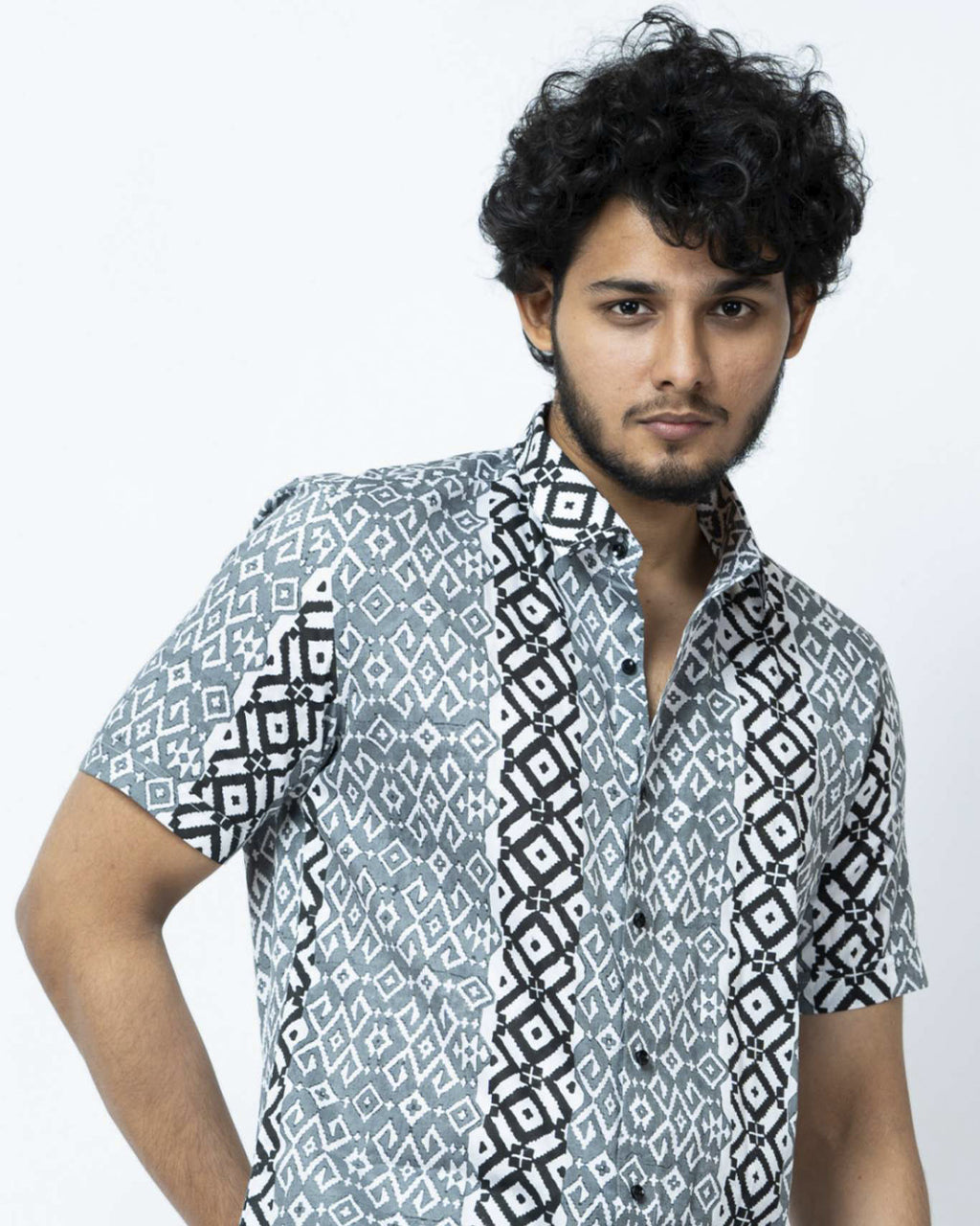 Black & Grey Block  Print Regular Fit Shirt