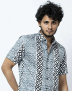 Black & Grey Block  Print Regular Fit Shirt