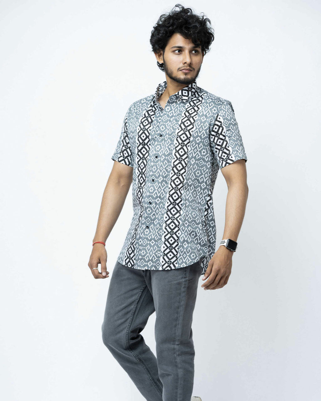 Black & Grey Block  Print Regular Fit Shirt