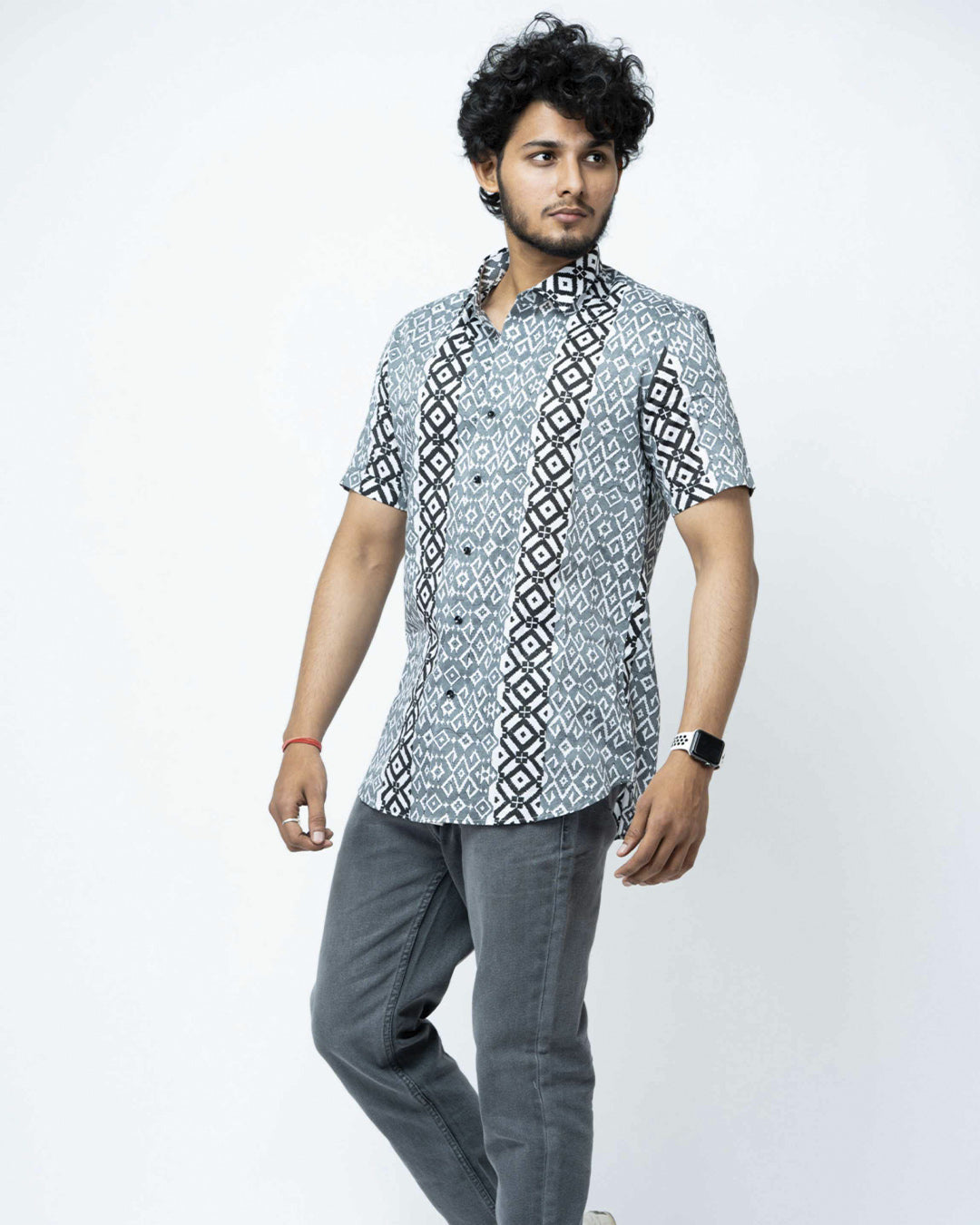 Black & Grey Block  Print Regular Fit Shirt