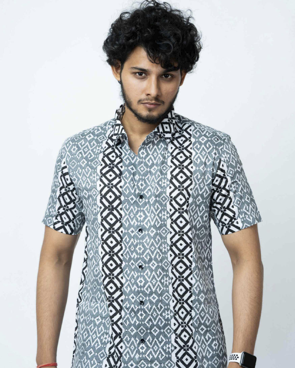 Black & Grey Block  Print Regular Fit Shirt