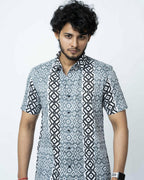 Black & Grey Block  Print Regular Fit Shirt