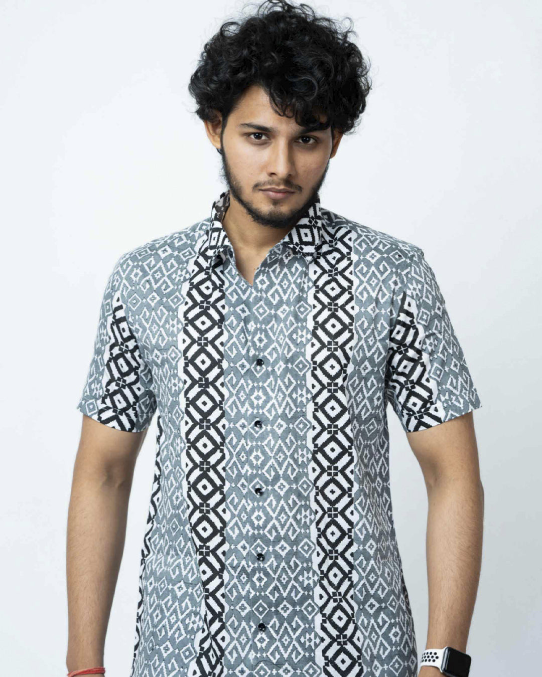 Black & Grey Block  Print Regular Fit Shirt