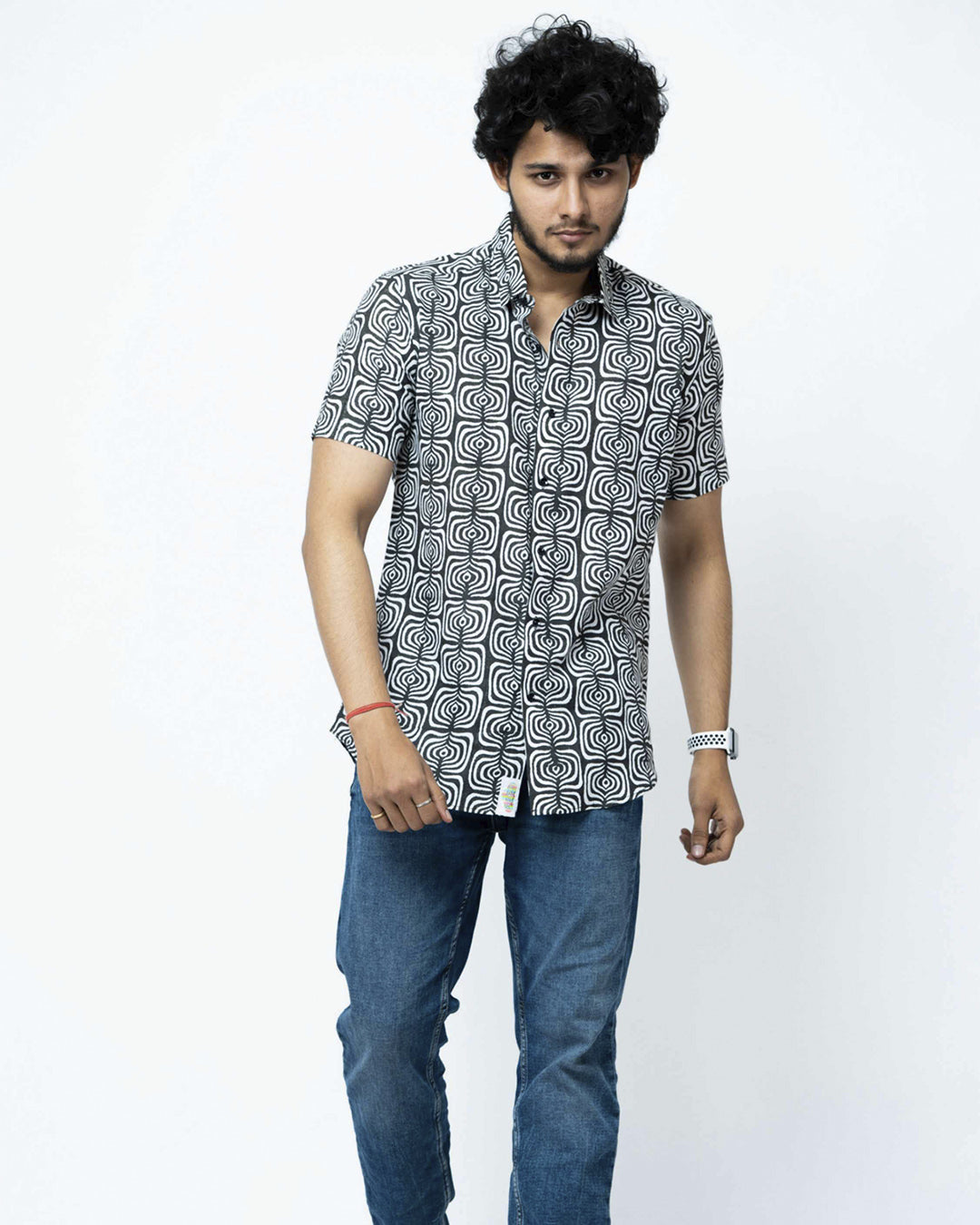 Black & White Smart Casual  Cotton Shirt.