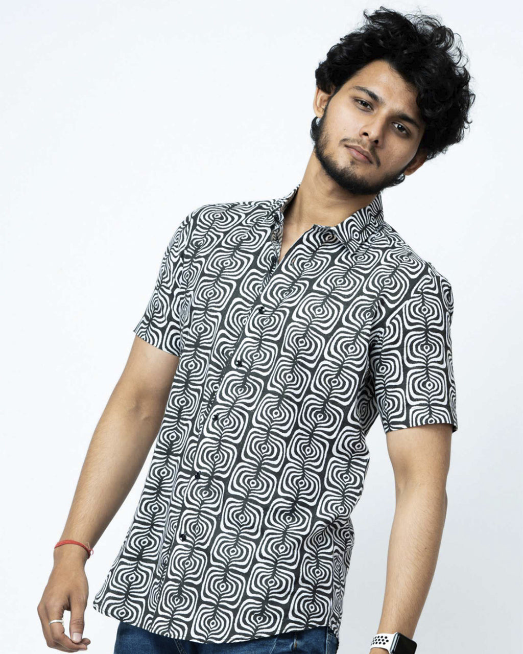 Black & White Smart Casual  Cotton Shirt.