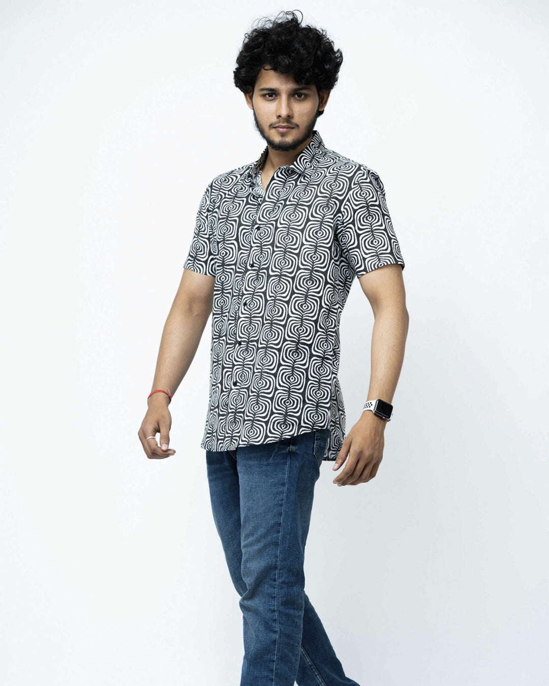 Black & White Smart Casual  Cotton Shirt.