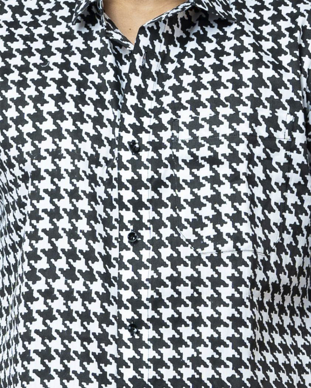 Black & White Houndstooth Print Mens Half Shirt.