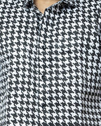 Black & White Houndstooth Print Mens Half Shirt.