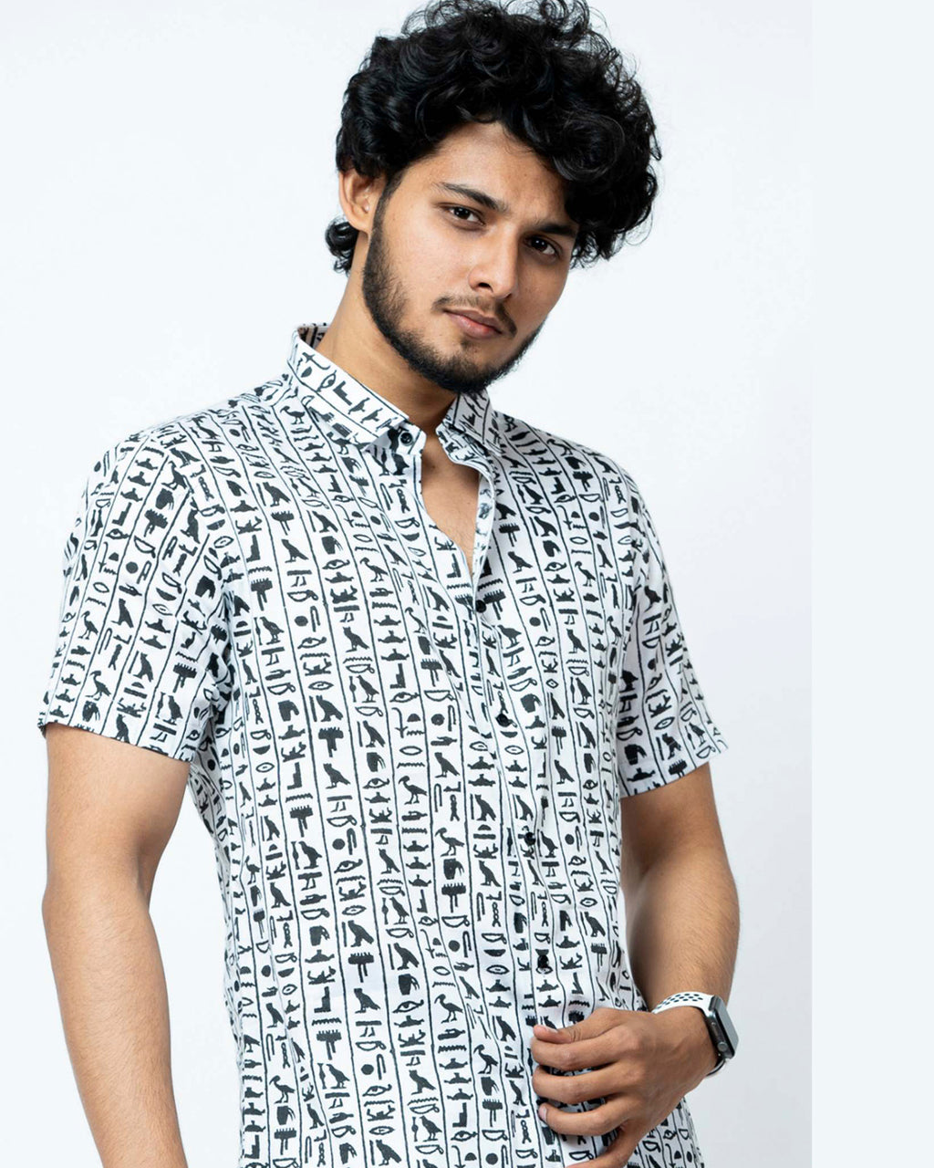 Egyptian Hand Block Print Mens Half Shirt.