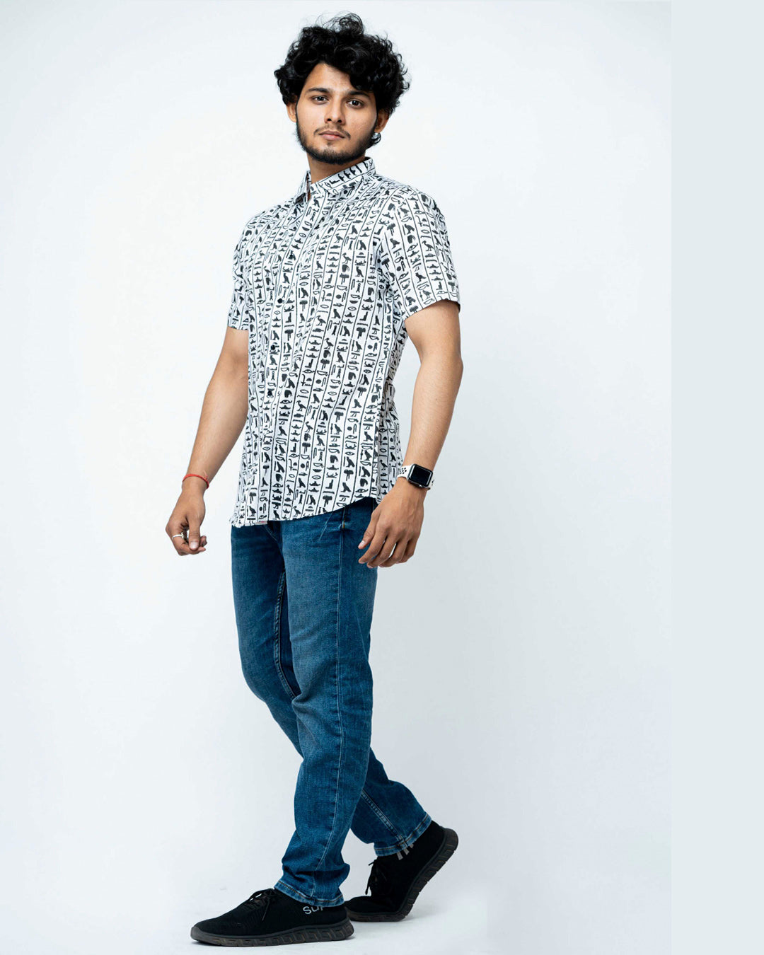Egyptian Hand Block Print Mens Half Shirt.