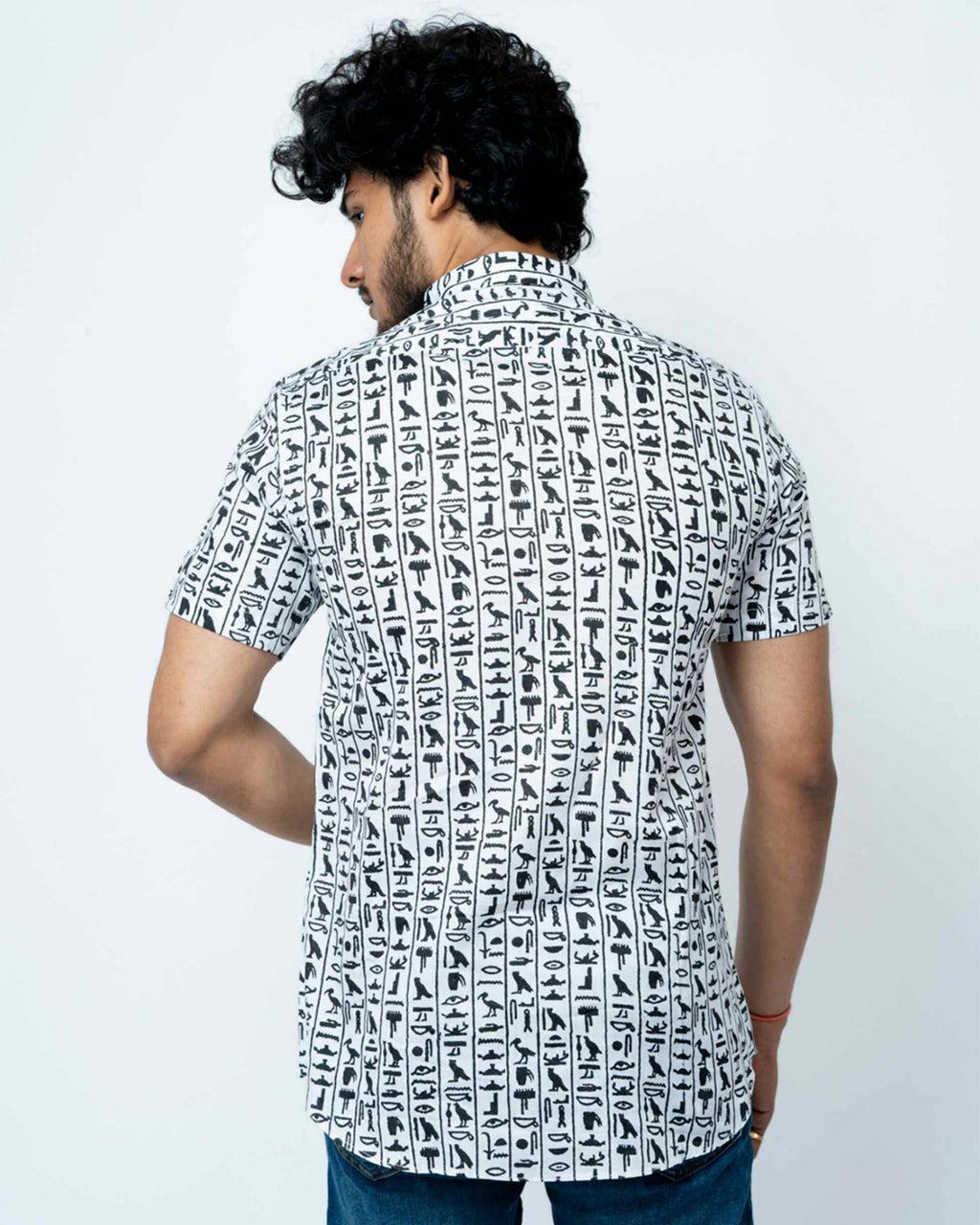 Egyptian Hand Block Print Mens Half Shirt.