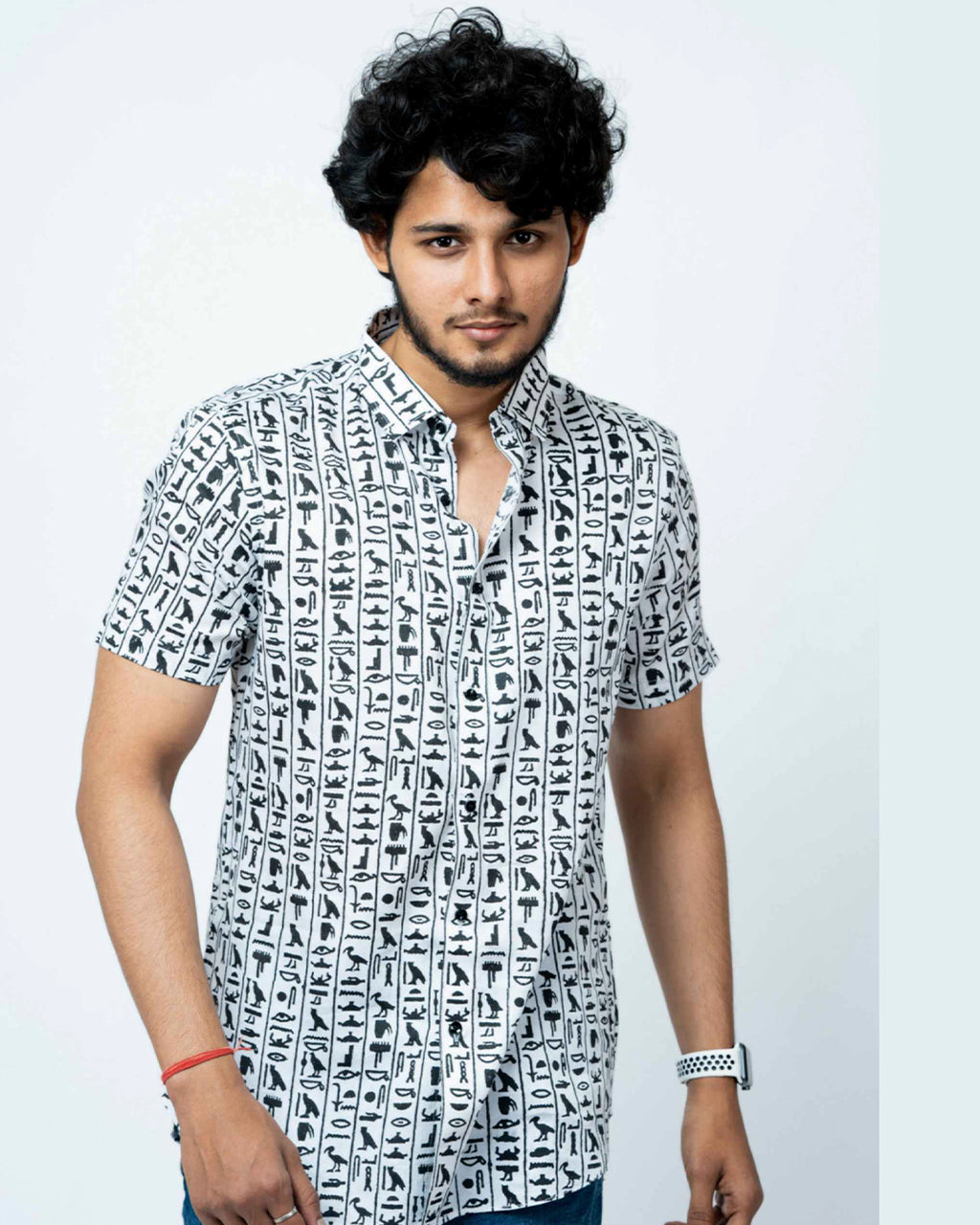 Egyptian Hand Block Print Mens Half Shirt.