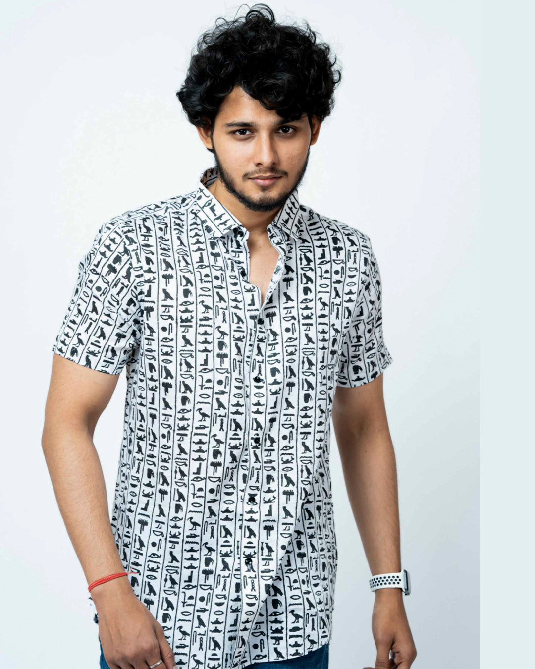 Egyptian Hand Block Print Mens Half Shirt.