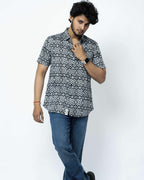Black Ikat Print Regular Fit  Cotton Shirt