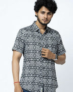 Black Ikat Print Regular Fit  Cotton Shirt