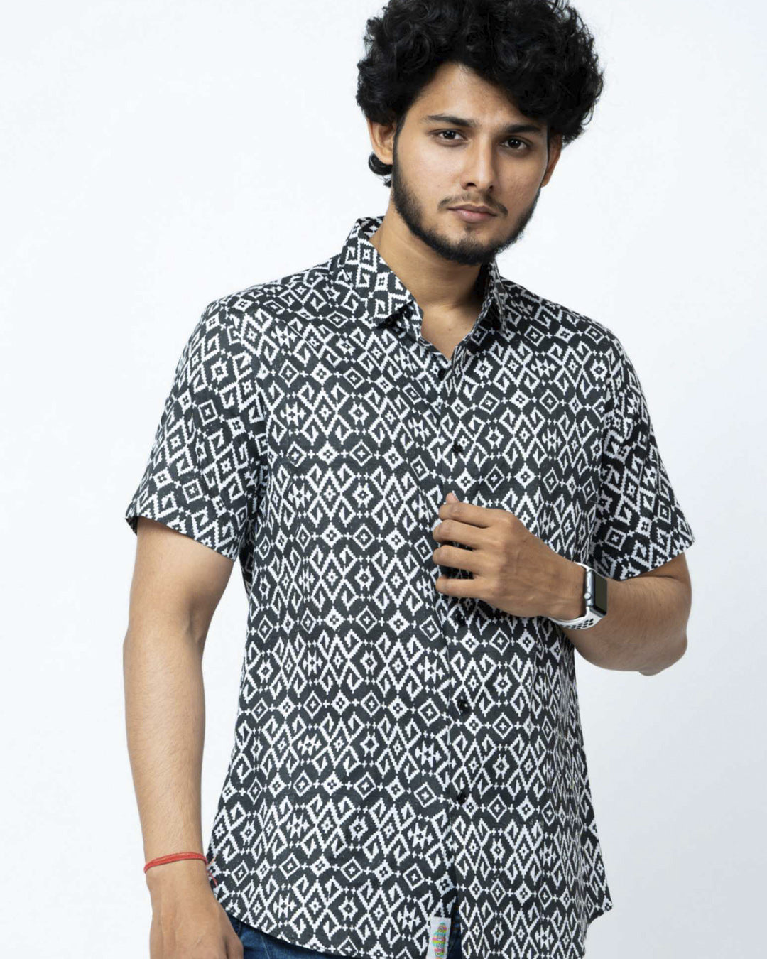 Black Ikat Print Regular Fit  Cotton Shirt