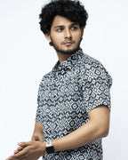 Black Ikat Print Regular Fit  Cotton Shirt