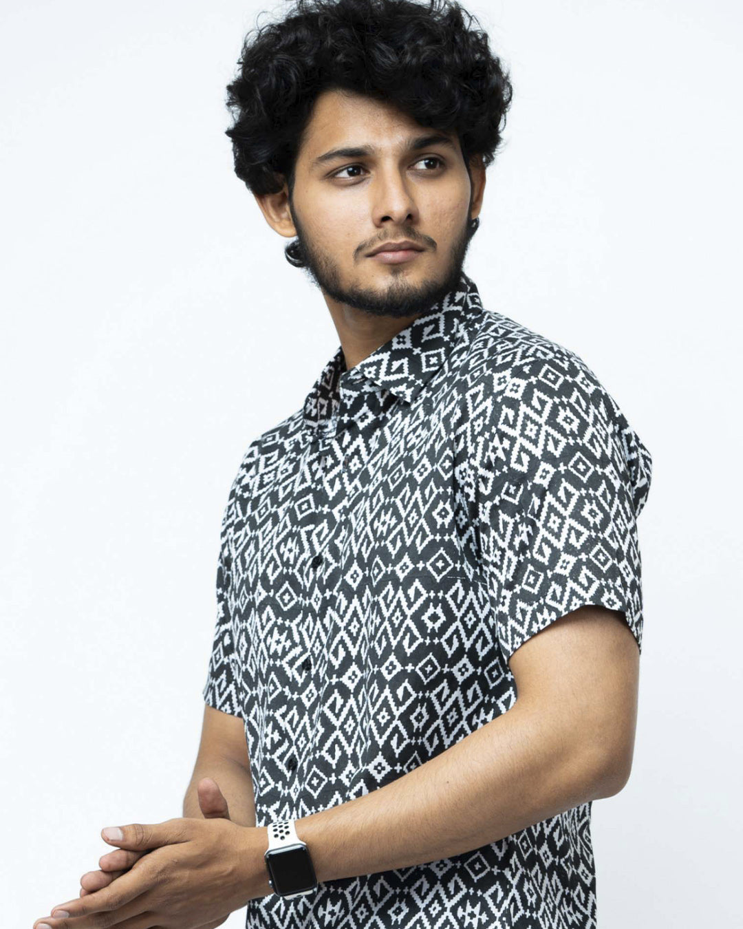 Black Ikat Print Regular Fit  Cotton Shirt