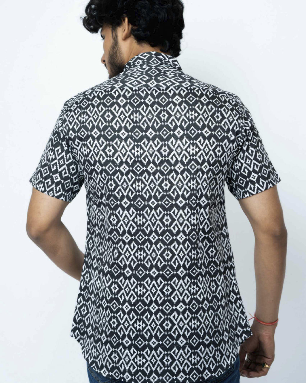 Black Ikat Print Regular Fit  Cotton Shirt