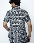 Black Ikat Print Regular Fit  Cotton Shirt