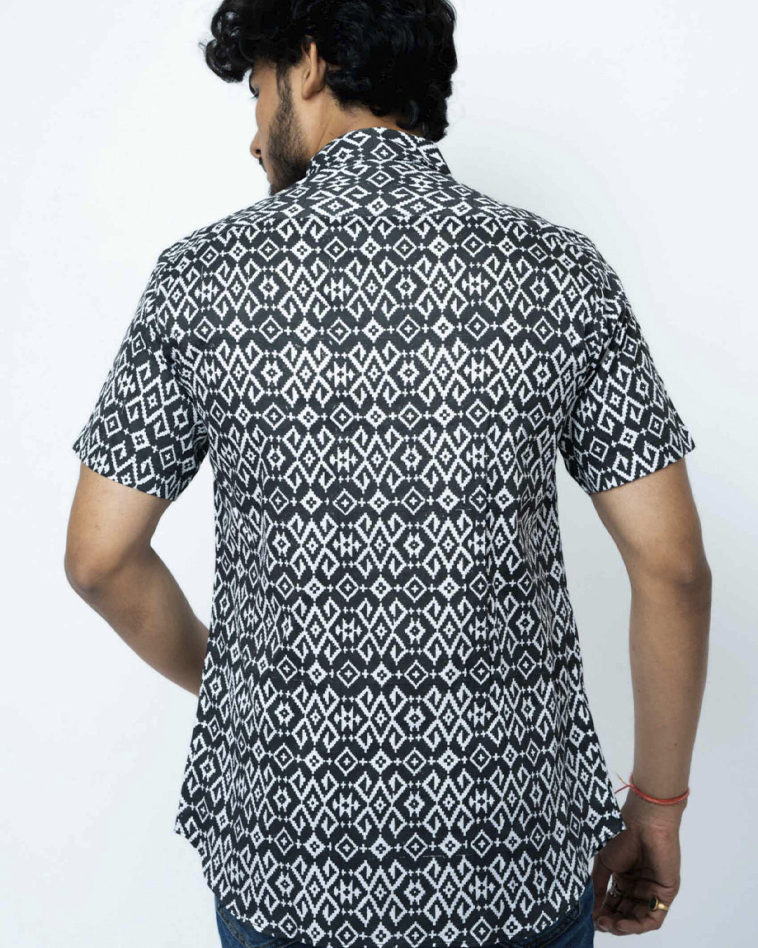 Black Ikat Print Regular Fit  Cotton Shirt