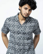 Black Ikat Print Regular Fit  Cotton Shirt