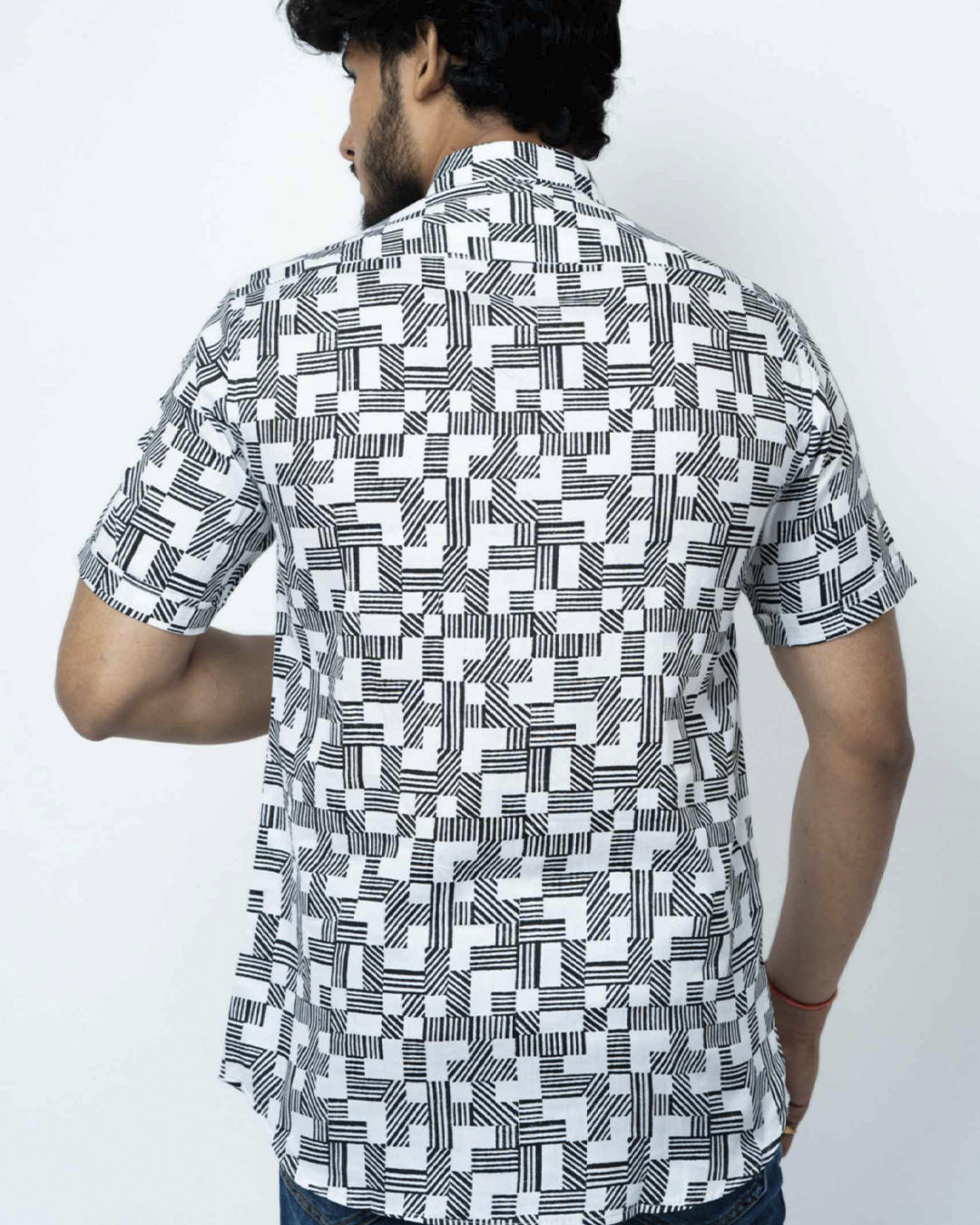Monochrome Basket Weave Printed Shirt