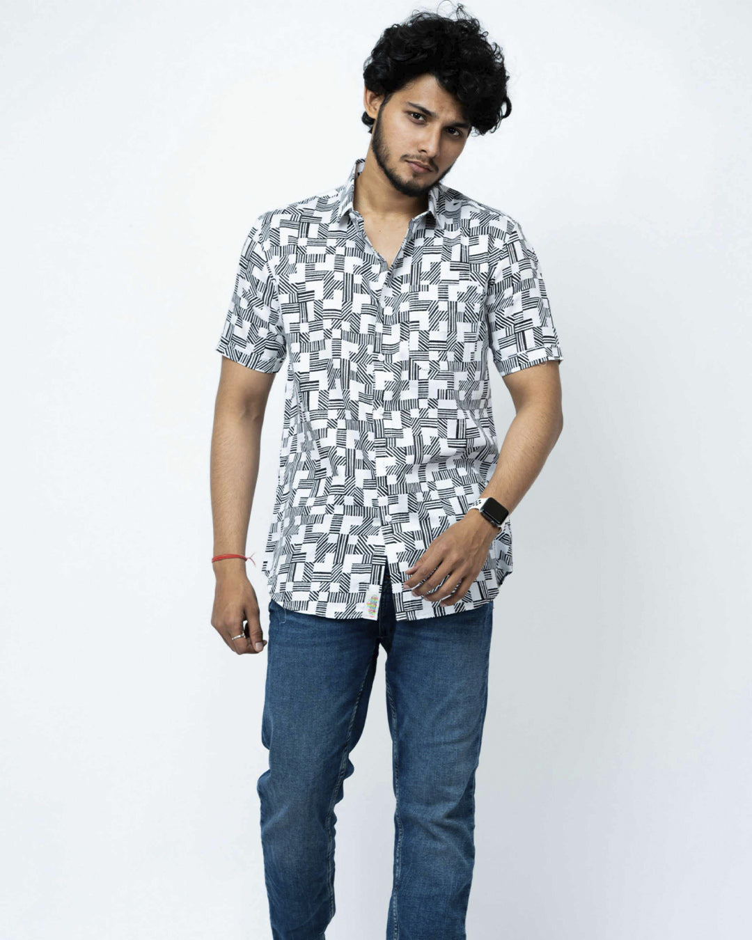Monochrome Basket Weave Printed Shirt