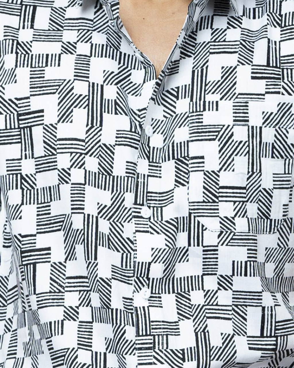 Monochrome Basket Weave Printed Shirt