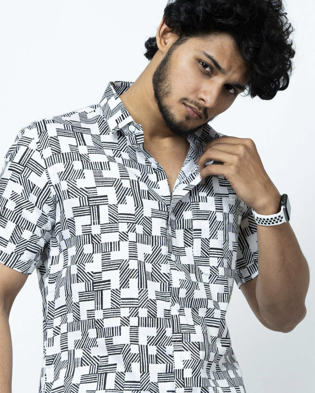 Monochrome Basket Weave Printed Shirt